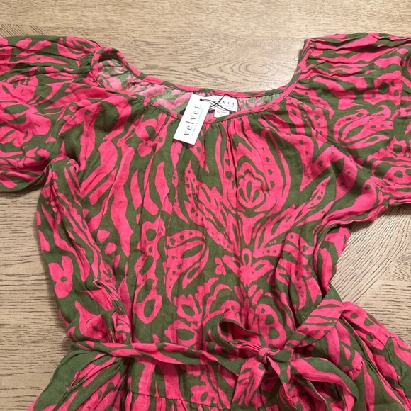 Tuckernuck Velvet Graham & Spencer Cotton Green Pink Floral MIDI Dress L - Picture 2 of 3